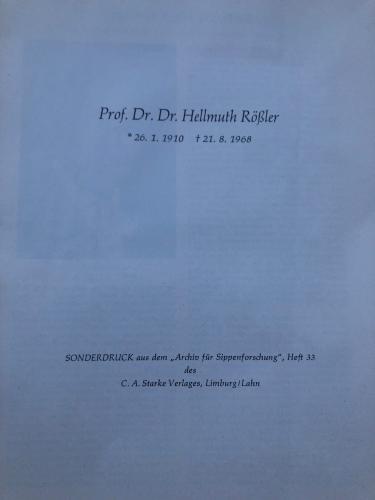 Zum Tode von Prof. Dr. Dr. Hellmuth Rößler 