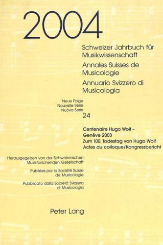 Schweizer Jahrbuch für Musikwissenschaft- Annales Suisses de Musicologie- Annuario Svizzero di Musicologia 