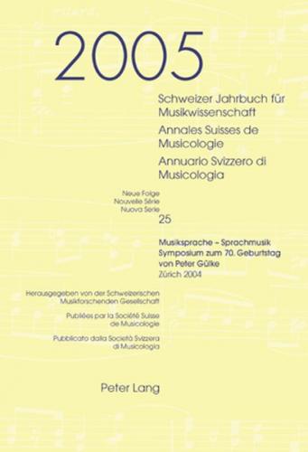 Schweizer Jahrbuch für Musikwissenschaft- Annales Suisses de Musicologie- Annuario Svizzero di Musicologia 