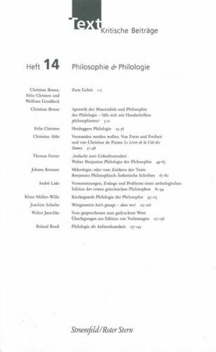 Text. Kritische Beiträge / Philosophie & Philologie 