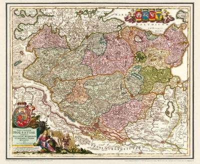 Historische Karte: Holstein mit den Herzogtümern Stormarn, Dithmarschen, Wagrien und Holstein im Jahr 1712 