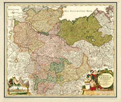 Historische Karte: Norddeutschland - mit den Herzogtümern Holstein, Mecklenburg, Lüneburg, Braunschweig, dem Herzogtum Magdeburg, der Grafschaft Dannenberg und dem Bistum Hildesheim, um 1720- (Plano) 