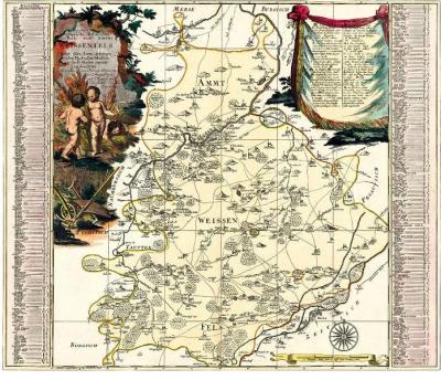 Historische Karte: Amt Weissenfels mit dem Gebiet Zeitz, Dothen und Frankleben 1757 (Plano) 