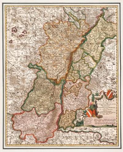 Historische Karte: Elsaß, Sundgau, Breisgau, Ortenau, Markgrafschaft Baden und Durlach, um 1702 (gerollt) 