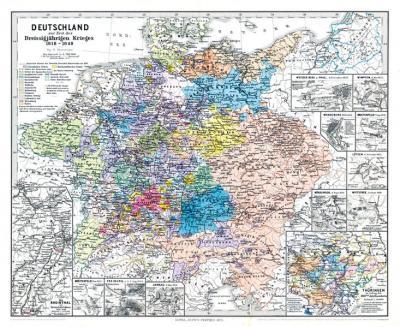 Historische Karte: DEUTSCHLAND zur Zeit des Dreissigjährigen Krieges. Dreißigjähriger Krieg 1618-1648 [gerollt] 
