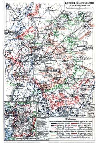 Historische Landkarte: Leipziger Völkerschlacht am 16. und 18. Oktober 1813 (A2 gefaltet auf A4) 