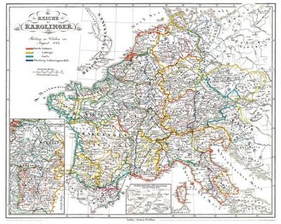 Historische Karte: EUROPA - Die REICHE der KAROLINGER um 850 (Plano) 