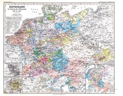 Historische REFORMATIONSKARTE: Die Reformation - DEUTSCHLAND 1492 bis 1618 (Plano) 