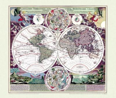 Historische WELTKARTE um 1710 - Johann B. Homann (Plano 77 x 65 cm) 