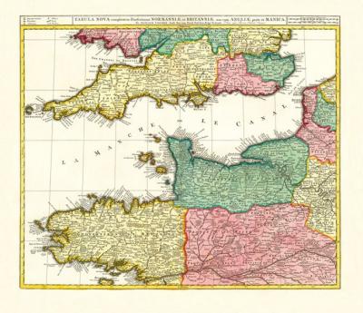 Historische Karte: ÄRMELKANAL – Südliches ENGLAND und nördliches FRANKREICH - KANALINSELN, um 1710 
