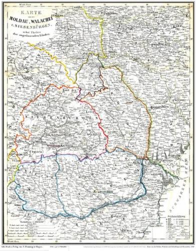 Historische Karte: Moldau, Walachei, Siebenbürgen mit Bessarabien 1848 (Plano) 