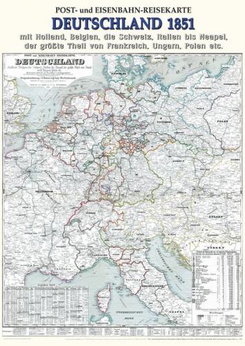 Historische Karte: Post- und Eisenbahn-Reisekarte DEUTSCHLAND, 1851 (Plano) 