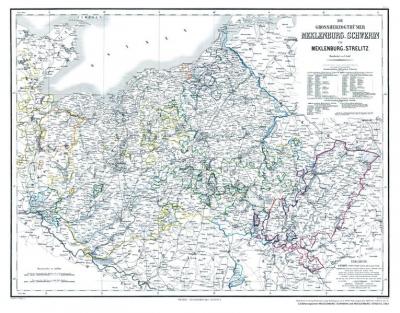 Hist. Karte: Großherzogtümer Mecklenburg-Schwerin und Mecklenburg-Strelitz. 1863 (plano) 
