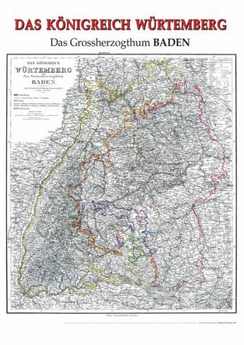 Historische Karte: Königreich WÜRTTEMBERG sowie Großherzogtum Baden. 1864 (plano) 