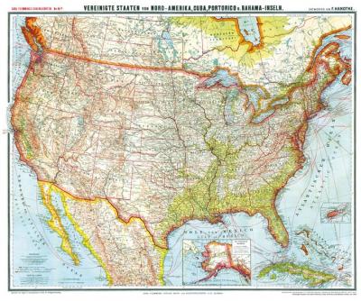 Historsiche Karte: VEREINIGTE STAATEN von Nord-Amerika (USA), Cuba, Portorico und Bahama-Inseln - um 1903 [gerollt] 