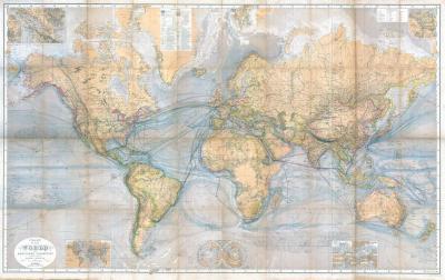 Historische WELTKARTE 1867 - CHART OF THE WORLD 