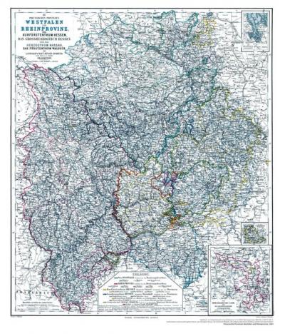 Hist. Karte: Westfalen Rheinprovinz mit Hessen Waldeck 1864 (Plano) 