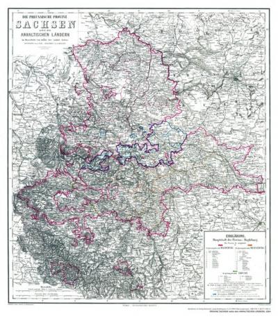 Histor. Karte: SACHSEN nebst den anhaltinischen Ländern 1864 