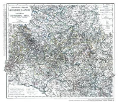 Historische Karte: Fürstentümer Schwarzburg und Reuss 1864 (plano) 