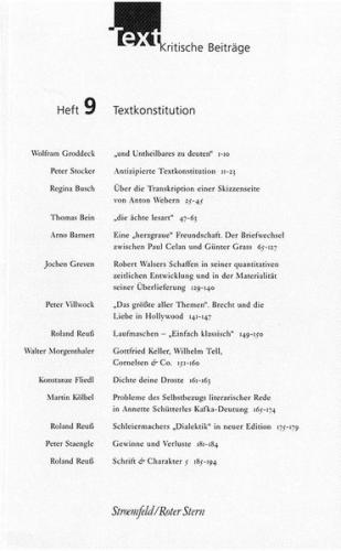 Text. Kritische Beiträge / Textkonstitution 