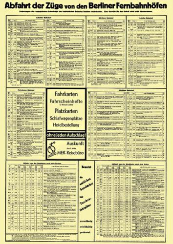 Aushangfahrplan Berliner Fernbahnhöfe 1934 