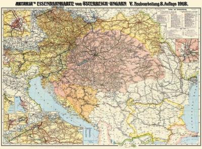 Eisenbahnkarte Österreich-Ungarn und Balkanstaaten 1918 