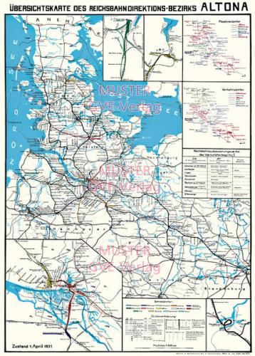 Übersichtskarte des Reichsbahn - Direktionsbezirks Hamburg Altona 1931 