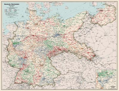 Deutsche Reichsbahn Eisenbahn-Übersichtskarte 1938 incl der Reichsautobahnen im Deutschen Reich 