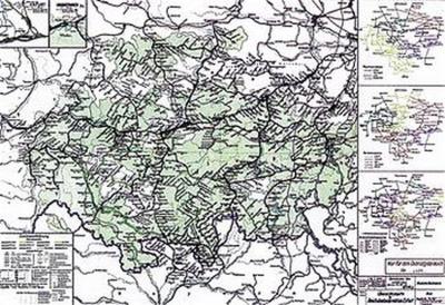 Übersichtskarte des Reichsbahnstreckennetzes in Thüringen 1939 [gerollt] 