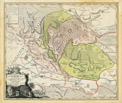 Histrosche Karte: Grafschaft STOLBERG mit NORDHAUSEN dem Harz 1736 (plano) 