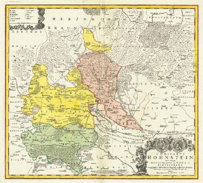 Historische Karte : Grafschaft Hohnstein mit den Herrschaften Klettenberg und Lohra im Harz 1761 (Plano) 