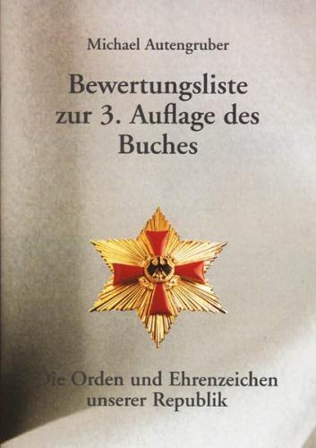 Bewertungsliste zur 3. Auflage des Buches „Die Orden und Ehrenzeichen unserer Republik“ 