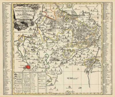 Historische Karte: Amt Eckartsberga - mit den Gebiet von Heldrungen, Kölleda, Laucha, Jena, Erfurt, Gebesee - 1757 (Plano) 