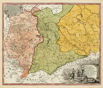 Historische Karte: Burgen-, Ritter- und Klösterkarte Thüringen, Sachsen und Obersachsen 1000-1400. Tab. III - 1732 (Plano) 
