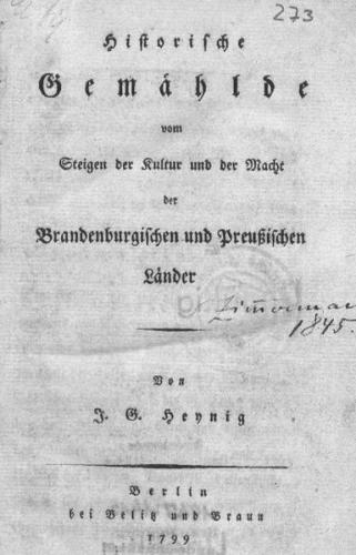 Historische Gemählde vom Steigen der Kultur und der Macht der Brandenburgischen und Preußischen Länder, Berlin 1799, eBook (Ebook) 