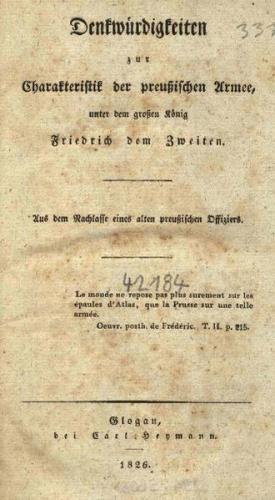 Denkwürdigkeiten zur Charakteristik der preußischen Armee, unter dem großen König Friedrich dem Zweiten,  Glogau 1826, eBook (Ebook) 