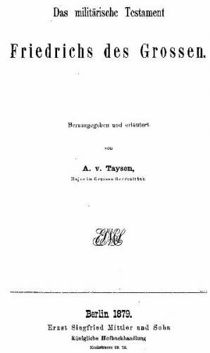 Das militärische Testament Friedrich des Grossen. (Ebook - pdf) 