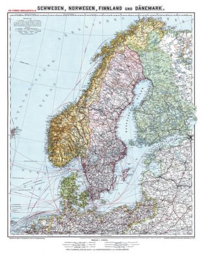 Historische Karte: SCHWEDEN, NORWEGEN, FINNLAND und DÄNEMARK - um 1910 [gerollt] 