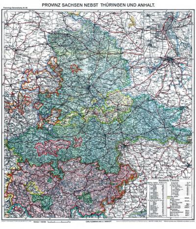 Historische Karte: Provinz SACHSEN nebst Thüringen und Anhalt im Deutschen Reich - um 1913 [gerollt] 