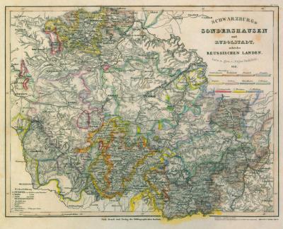 Historische Karte: Fürstentum Schwarzburg-Sondershausen und Fürstentum Schwarzburg-Rudolstadt nebst den Reussischen Landen 1851 [gerollt] 