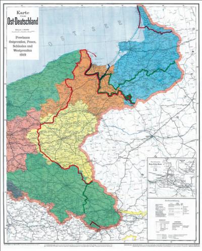 Historische Karte: DEUTSCHES REICH – Provinzen Ostpreußen, Westpreußen, Posen und Schlesien nach dem 28. Juni 1919 (gerollt) 
