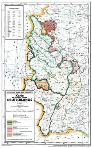 Historische Karte: DEUTSCHES REICH – Besetzte Gebiete WEST-DEUTSCHLAND – Stand 1. Juli 1925 (gerollt) 